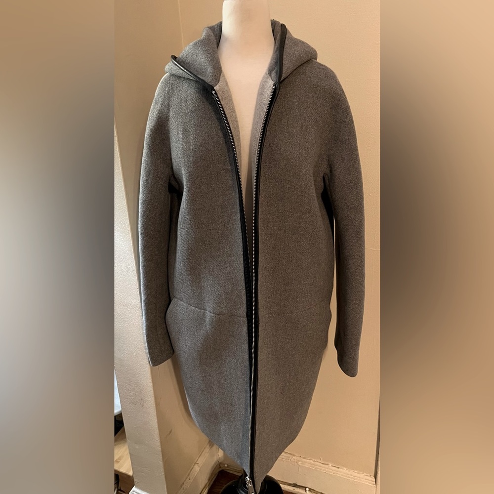 JCrew, stadium Cloth, color blocked coat, with leather detail size 4
